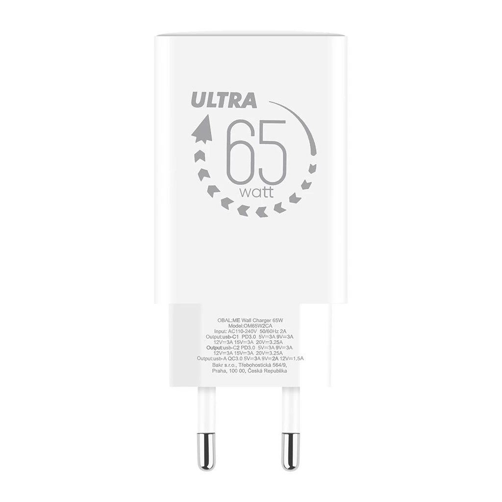 OBAL:ME GaN falitöltő USB-A + 2xUSB-C 65W fehér
