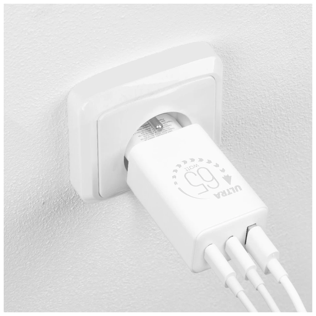 OBAL:ME GaN falitöltő USB-A + 2xUSB-C 65W fehér