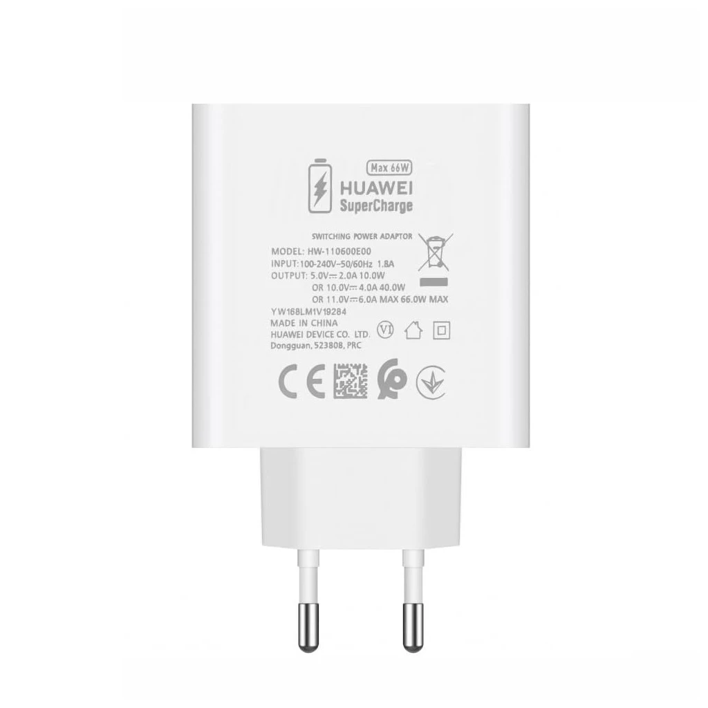 HW-110600E00 Huawei Super Charge USB-A utazótöltő 66W fehér – csomagolás nélküli gyári
