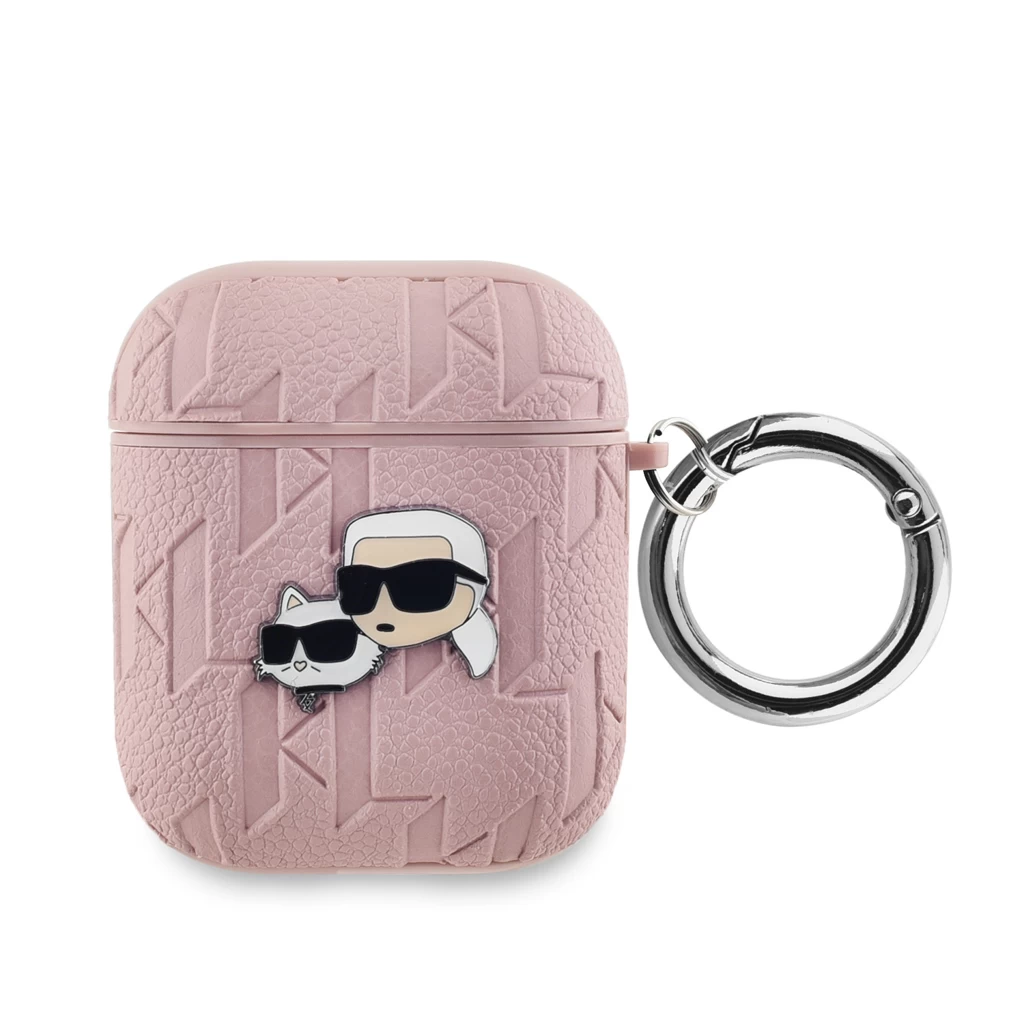 Karl Lagerfeld PU Embossed Karl and Choupette Heads tok AirPods 1/2 készülékhez rózsaszín