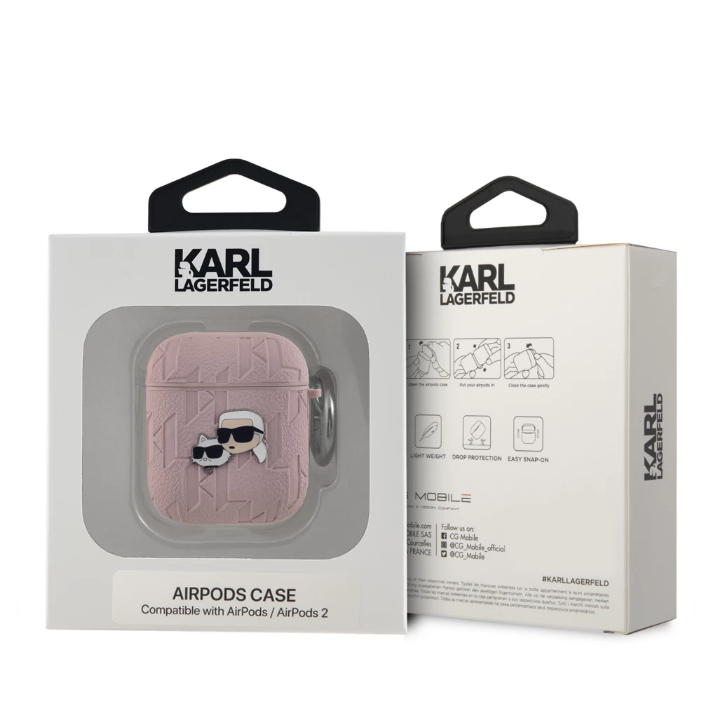 Karl Lagerfeld PU Embossed Karl and Choupette Heads tok AirPods 1/2 készülékhez rózsaszín