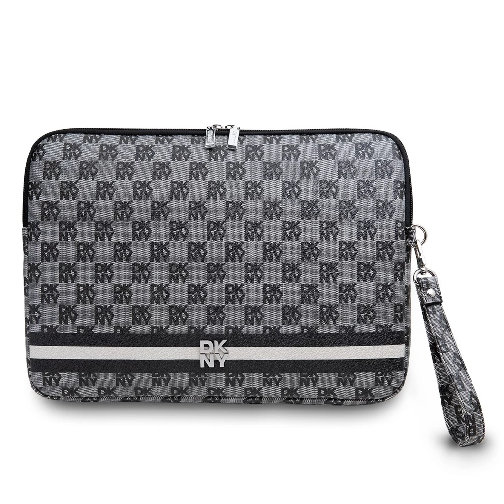 DKNY PU bőr Checkered Pattern and Stripe laptop tok 13/14″ fekete
