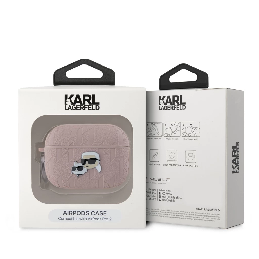 Karl Lagerfeld PU Embossed Karl and Choupette Heads tok AirPods Pro 2 készülékhez rózsaszín