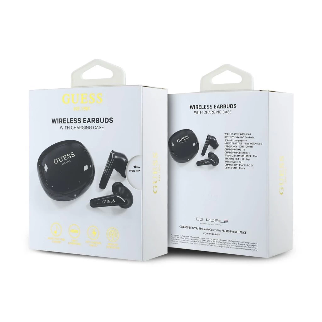 Guess Glossy Classic Logo TWS vezeték nélküli fülhallgatók fekete