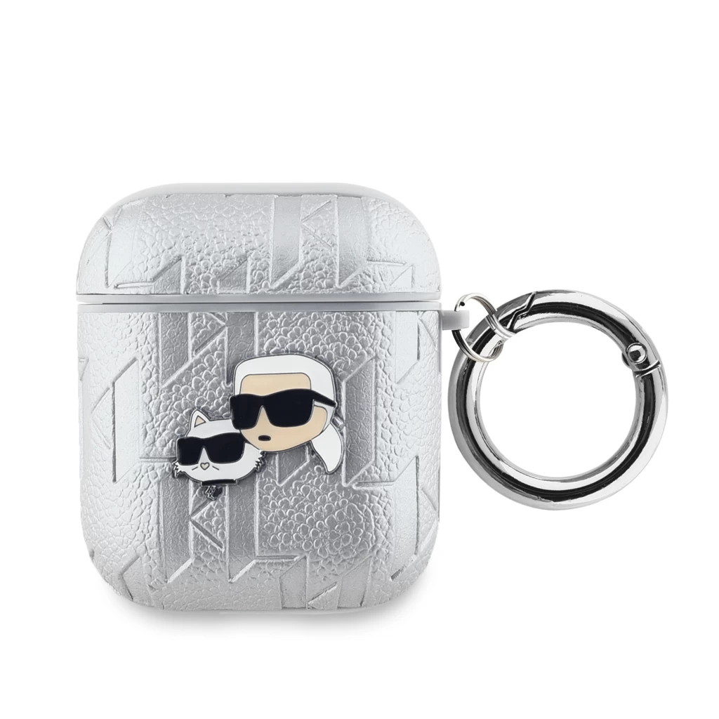 Karl Lagerfeld PU Embossed Karl and Choupette Heads tok AirPods 1/2 készülékhez ezüst