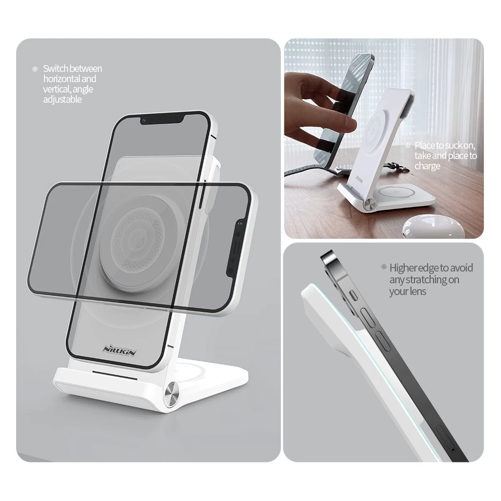 Nillkin PowerTrio 3in1 Wireless Töltő MagSafe Samsung Watch készülékhez fehér