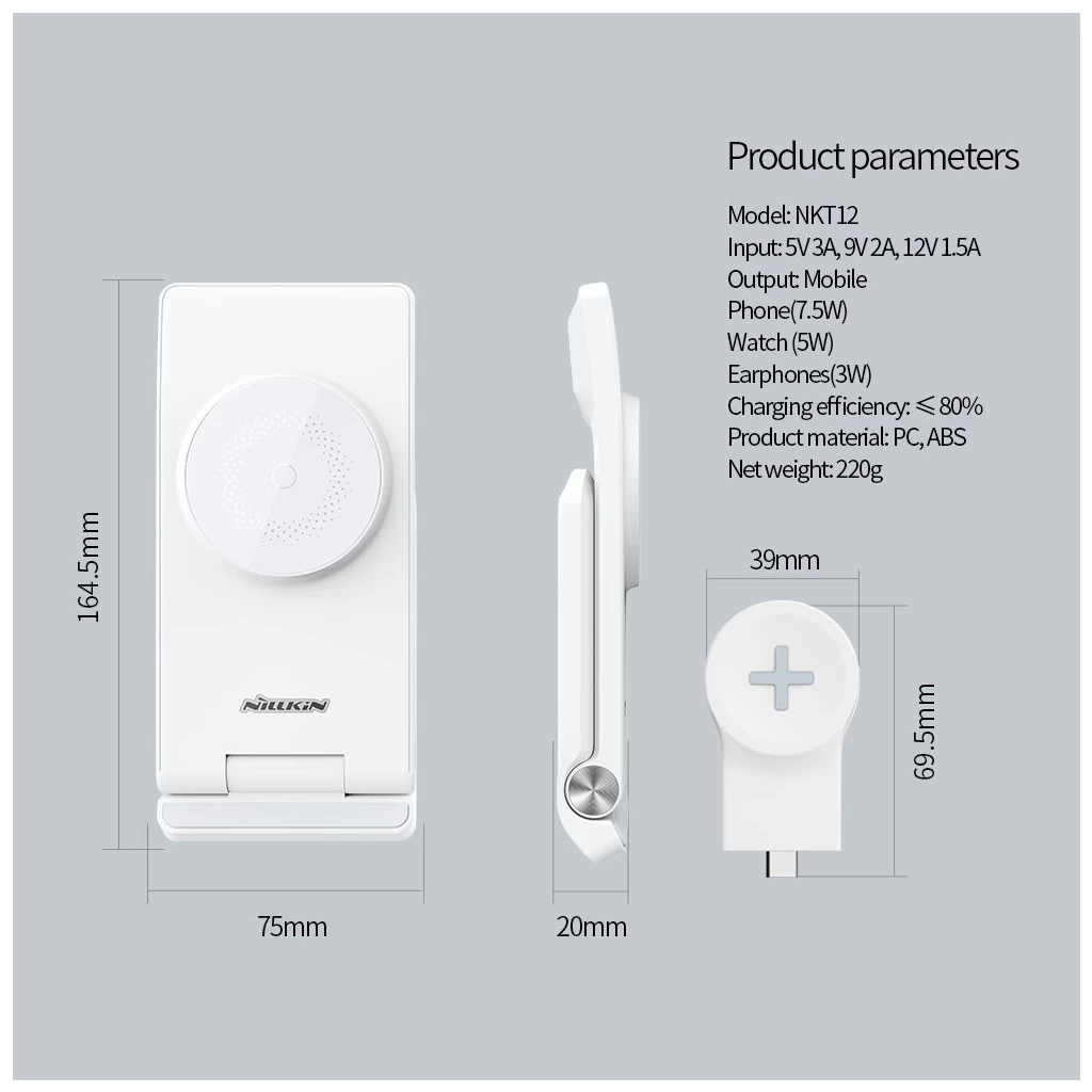 Nillkin PowerTrio 3in1 Wireless Töltő MagSafe Samsung Watch készülékhez fehér