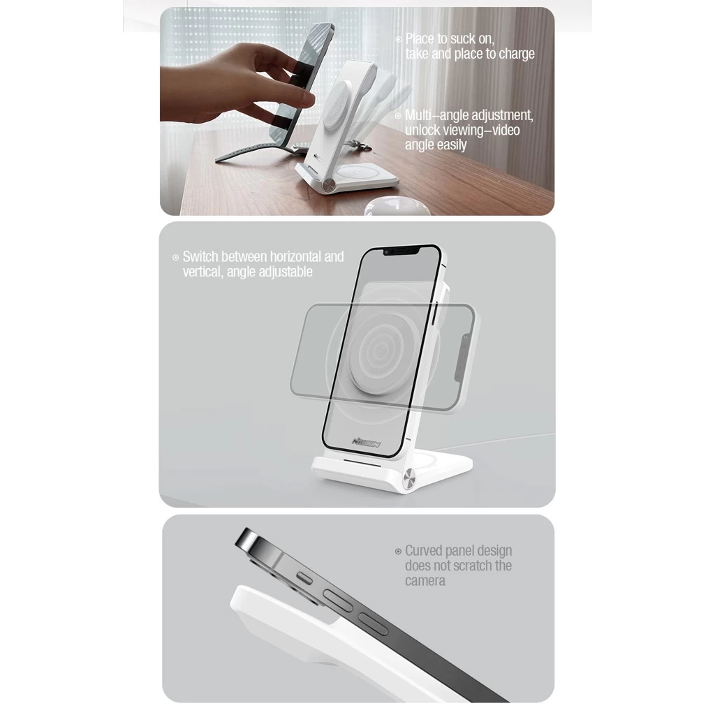 Nillkin PowerTrio 3in1 Vezeték nélküli töltő MagSafe Apple Watch készülékhez fehér (MFI)