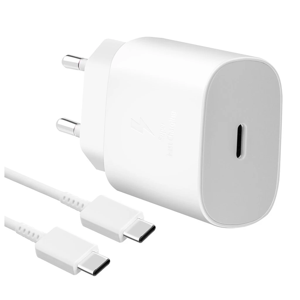 EP-TA800EWE + EP-DA905BWE Samsung 25W utazási töltő + USB-C/USB-C adatkábel fehér – csomagolás nélküli gyártói