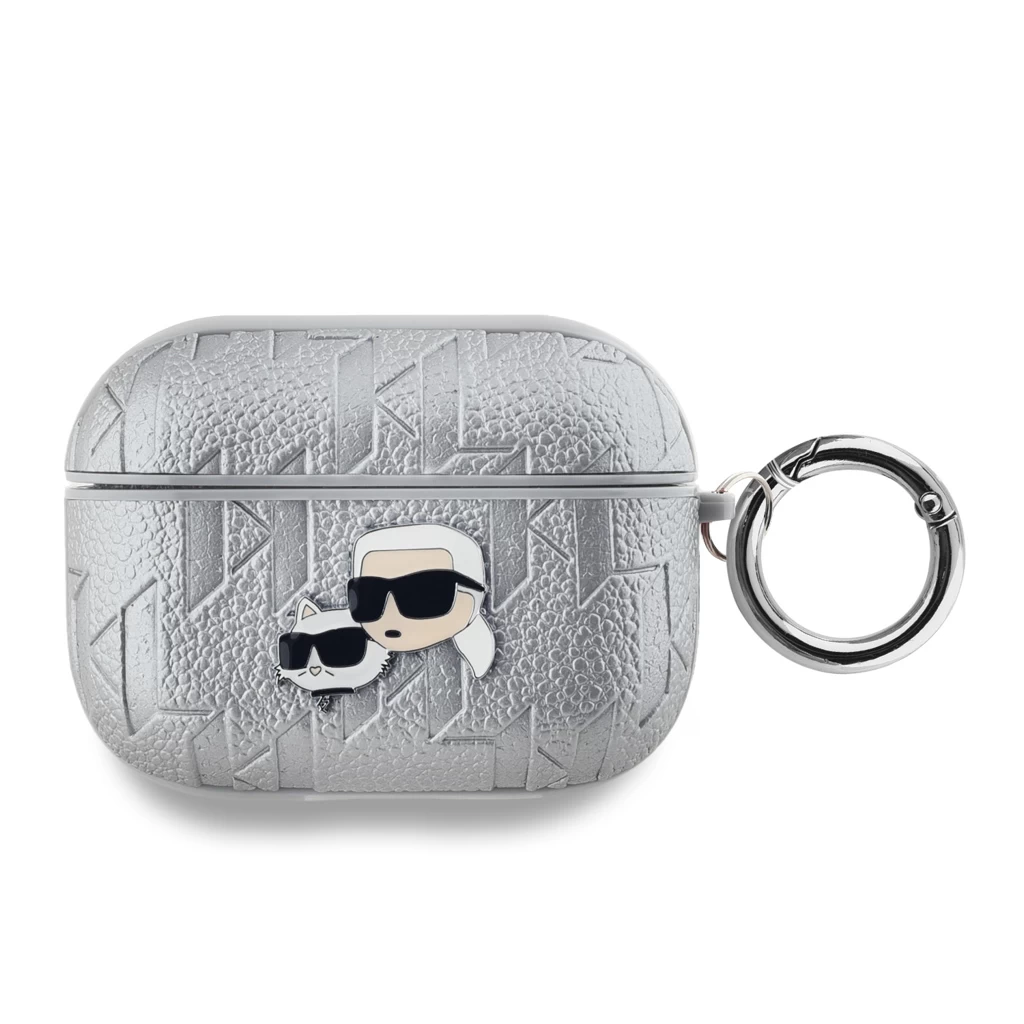 Karl Lagerfeld PU Embossed Karl and Choupette Heads tok AirPods Pro készülékhez ezüst