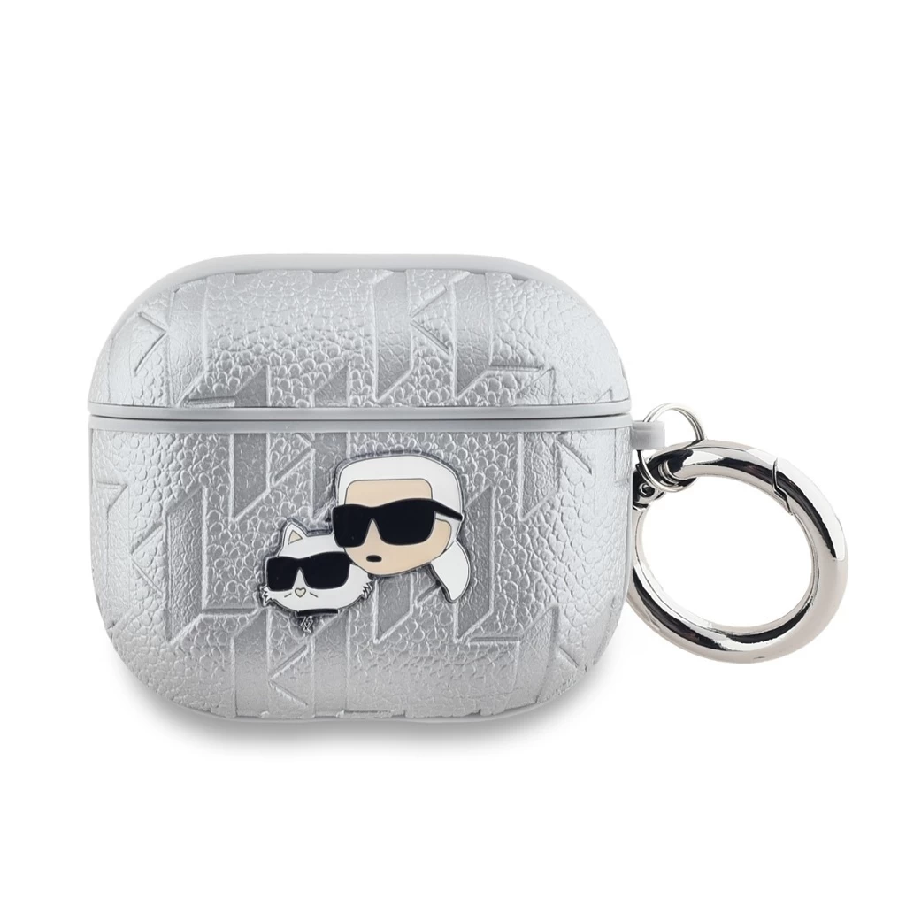 Karl Lagerfeld PU Embossed Karl and Choupette Heads tok AirPods 3 készülékhez ezüst