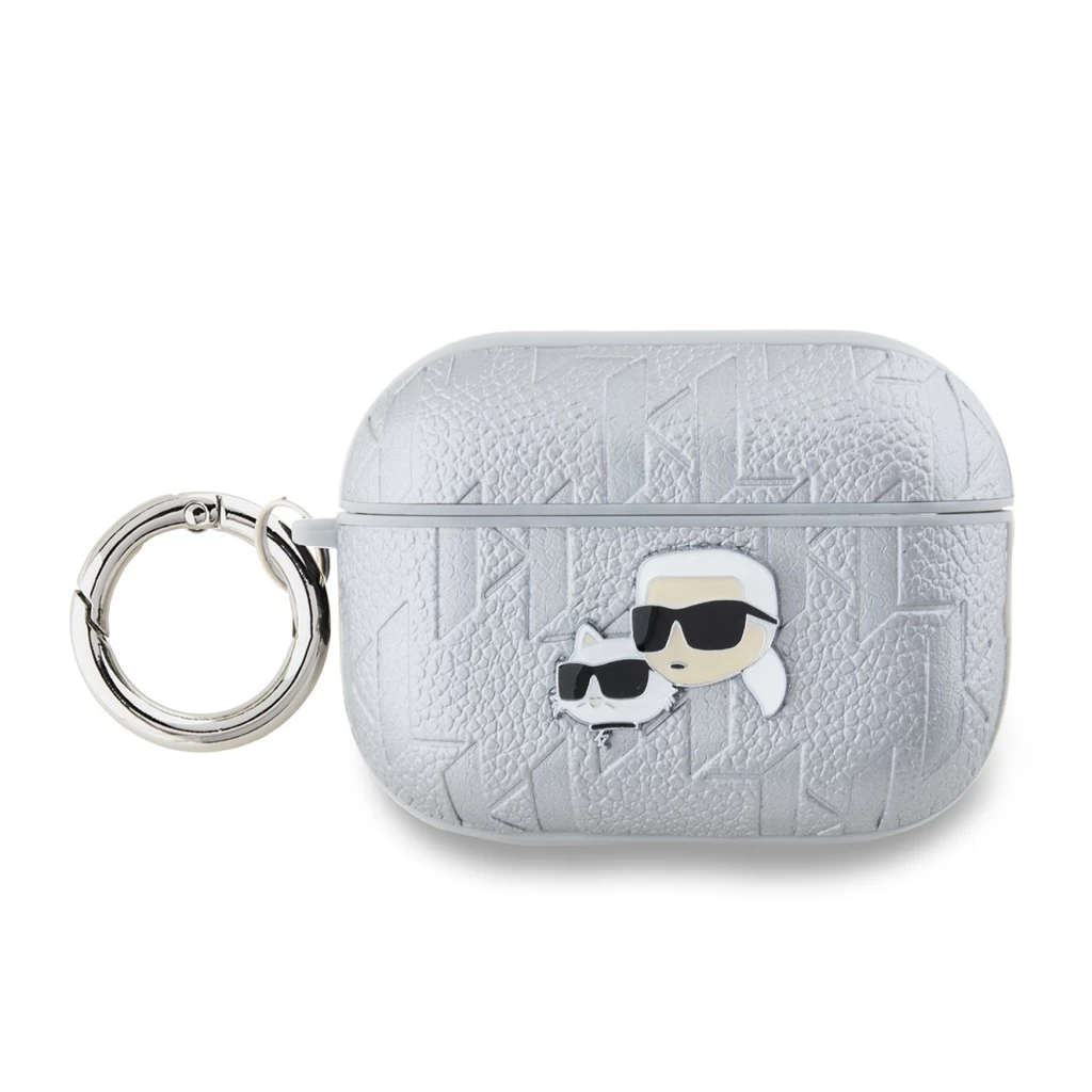 Karl Lagerfeld PU Embossed Karl and Choupette Heads tok AirPods Pro 2 készülékhez ezüst