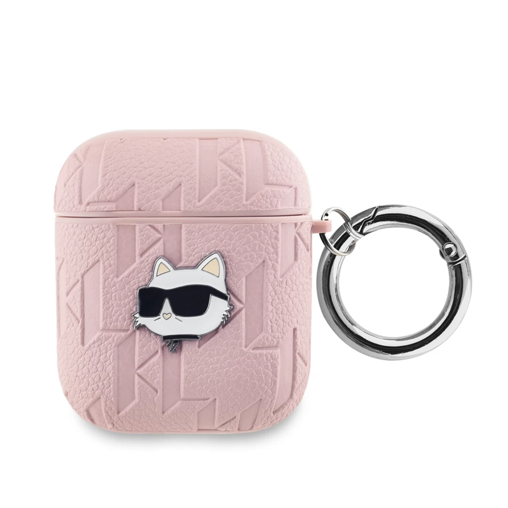 Karl Lagerfeld PU domborított Choupette tok AirPods 1/2 készülékhez rózsaszín