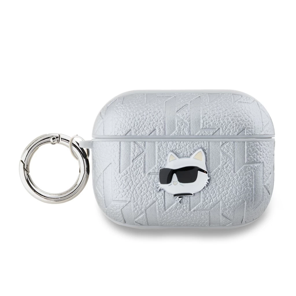 Karl Lagerfeld PU Embossed Choupette Head Case AirPods Pro 2 készülékhez ezüst