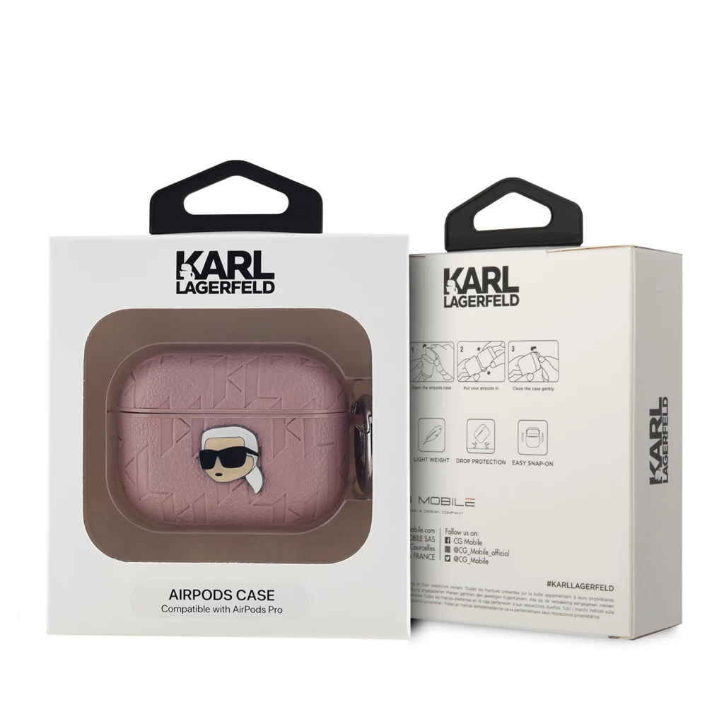 Karl Lagerfeld PU dombornyomott Karl Head tok AirPods Pro készülékhez rózsaszín