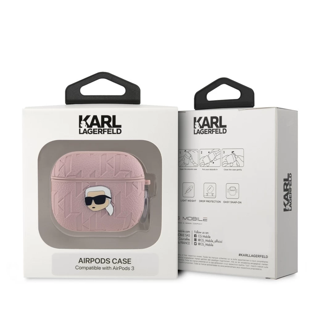 Karl Lagerfeld PU domborított Karl Head tok AirPods 3 készülékhez rózsaszín