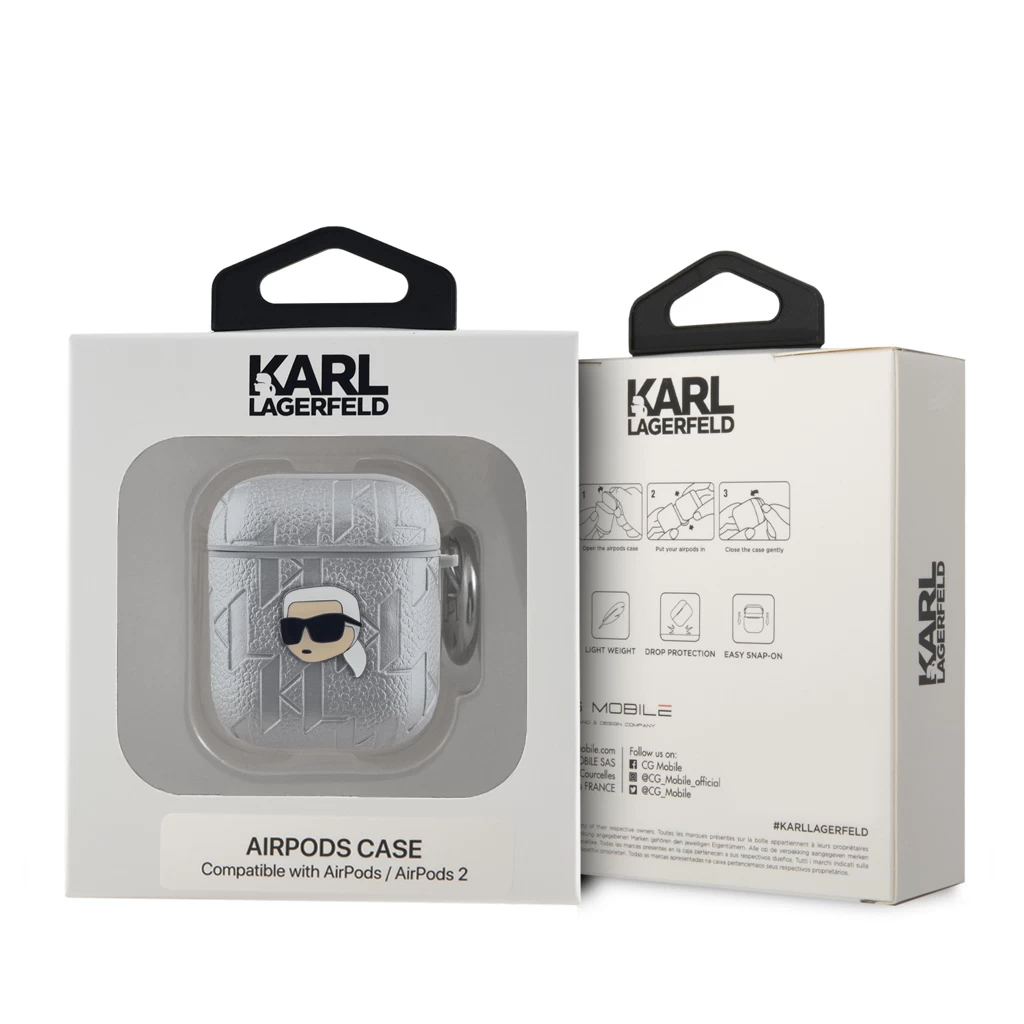 Karl Lagerfeld PU domborított Karl Head Case AirPods 1/2 készülékhez ezüst