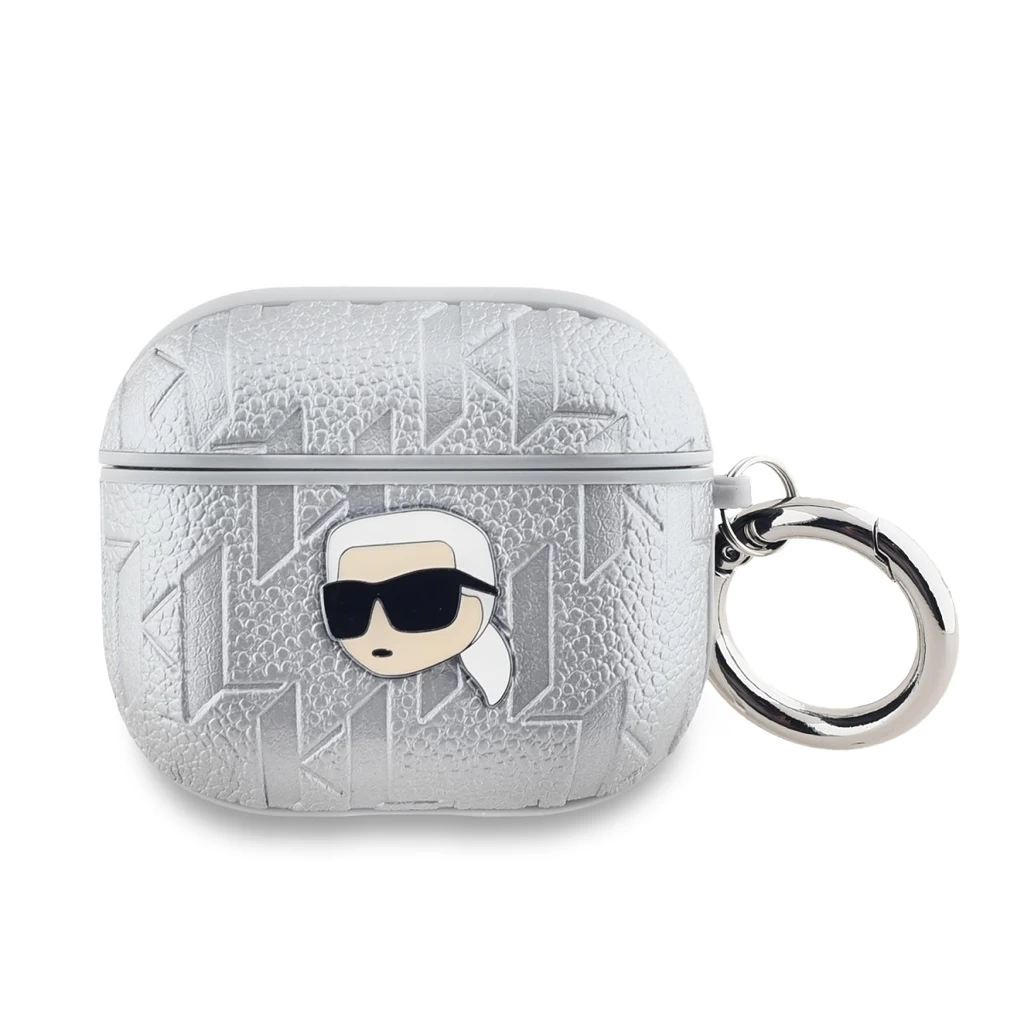 Karl Lagerfeld PU domborított Karl Head tok AirPods 3 készülékhez ezüst