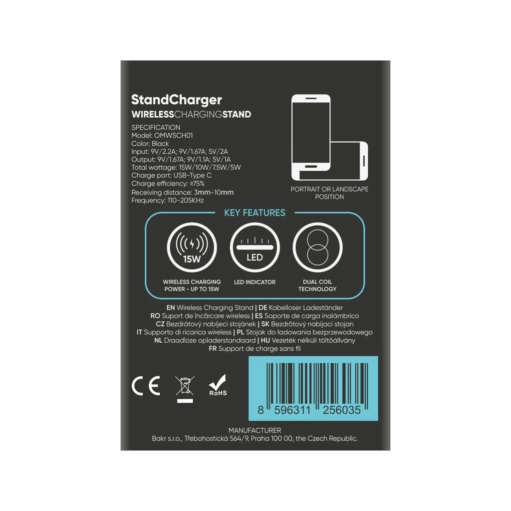 OBAL:ME StandCharger vezeték nélküli töltőállvány 15W fekete