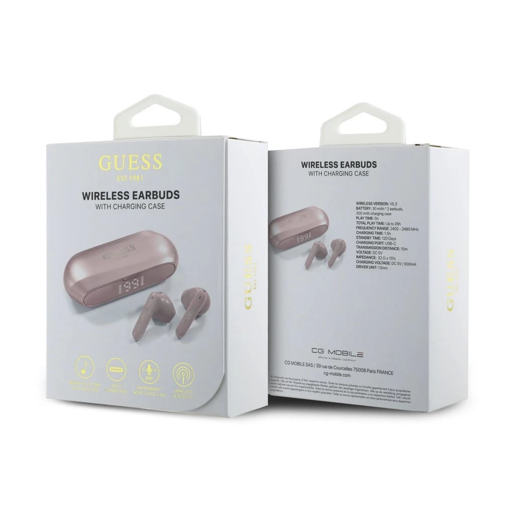 Guess Elongated Metallic ENC TWS vezeték nélküli fülhallgató rózsaszín