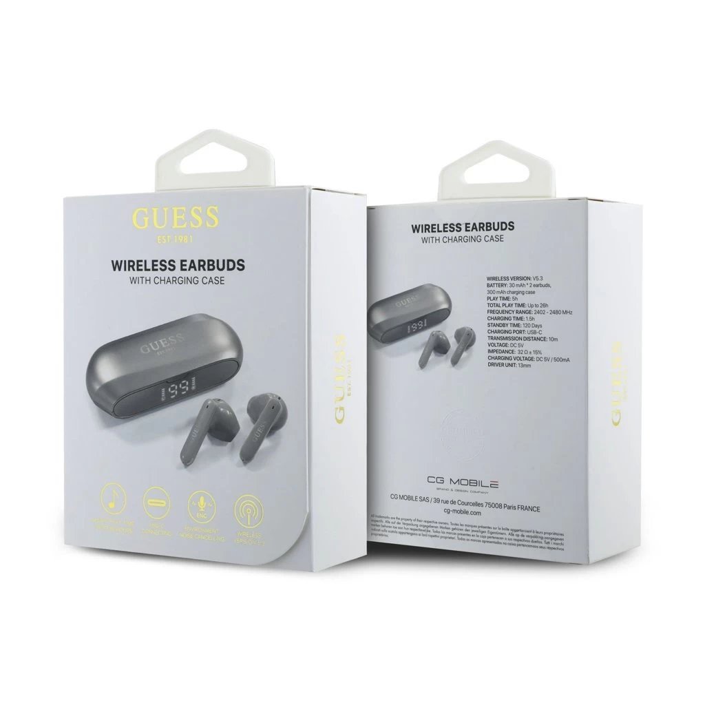 Guess Elongated Metallic ENC TWS Vezeték nélküli fülhallgatók szürkésbarna