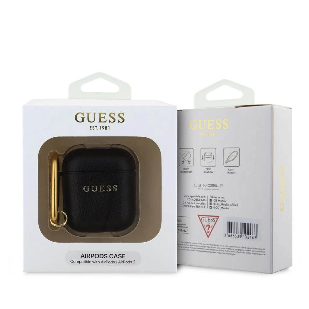 Guess PU Grained Classic Logo tok AirPods 1/2 készülékhez fekete