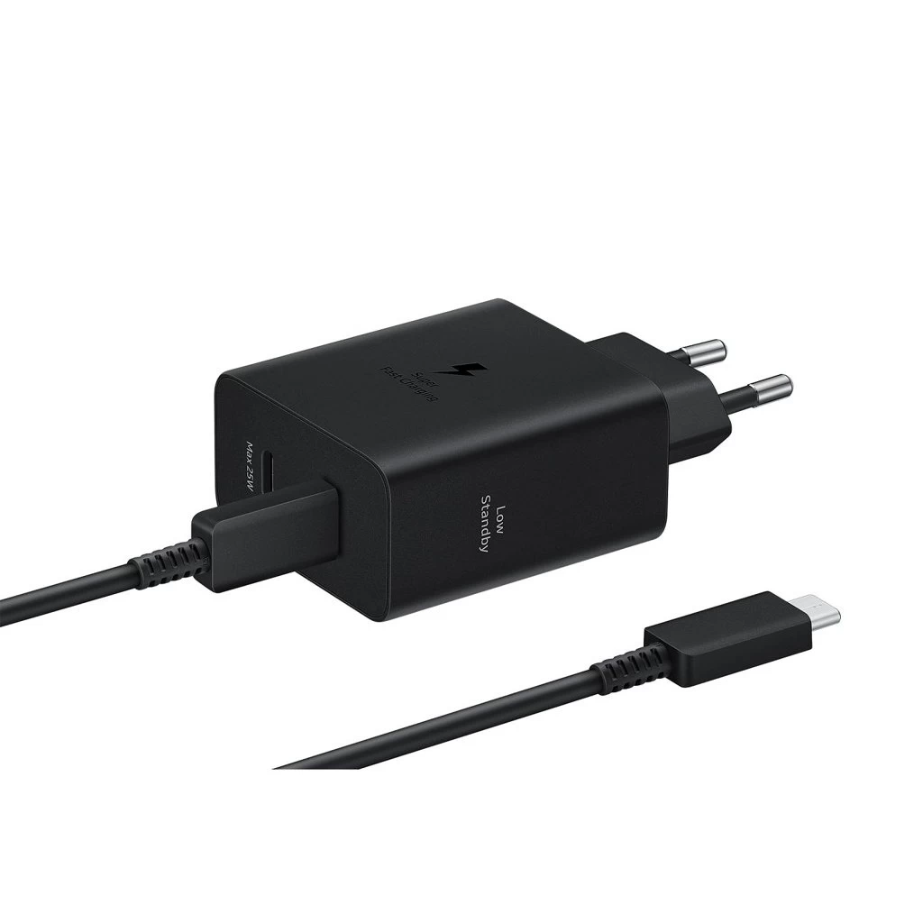 EP-T5020XBE Samsung Dual USB-C 50W utazó töltő + USB-C adatkábel fekete