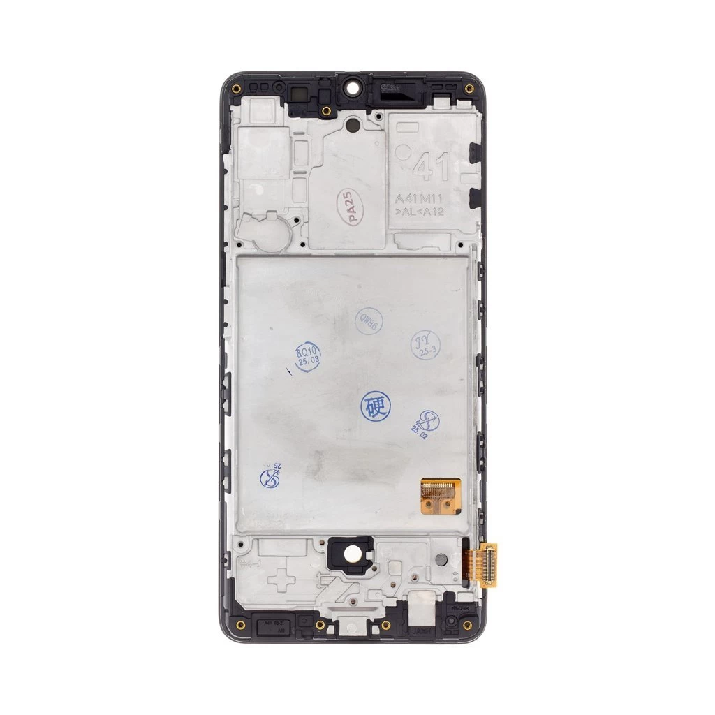 LCD kijelző + érintő egység + elülső tok Samsung A415 Galaxy A41 készülékhez fekete