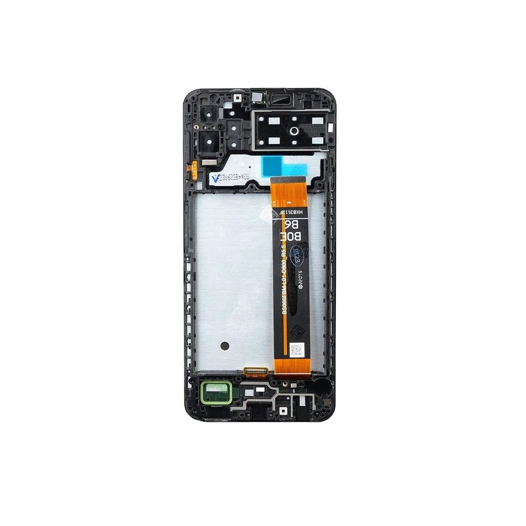 LCD kijelző + érintő egység + elülső tok Samsung A137F Galaxy A13 készülékhez fekete