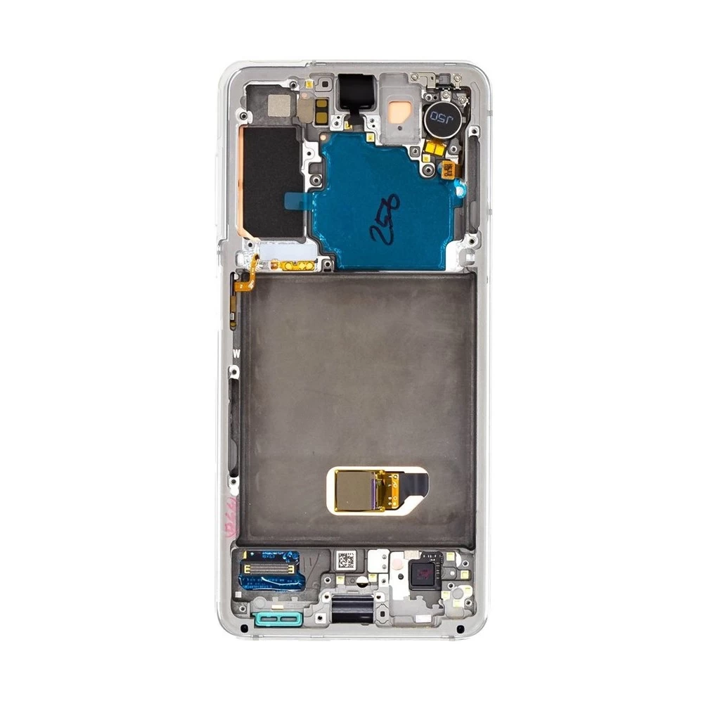 LCD kijelző + érintőegység Samsung SM-G991 Galaxy S21 készülékhez, kameramentes, Service Pack, fehér