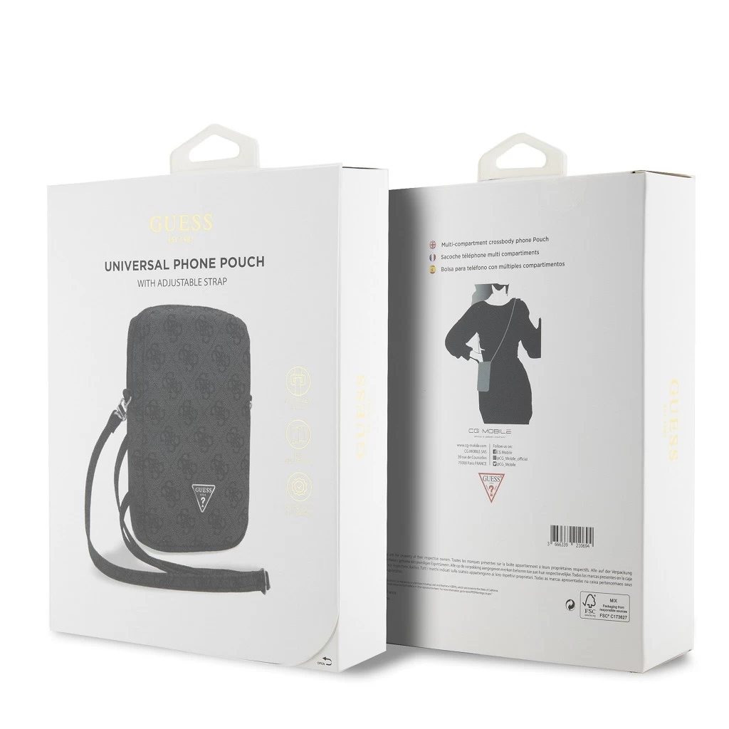 Guess PU 4G Triangle Logo Pénztárca Tok Cipzár fekete