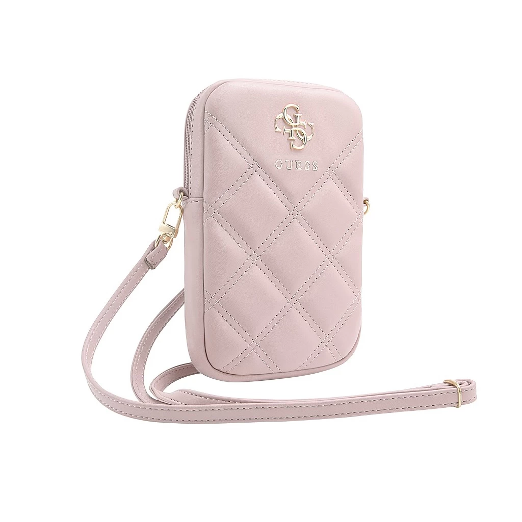 Guess PU Quilted 4G Metal Logo Pénztárca Telefon Táska Cipzáras rózsaszín