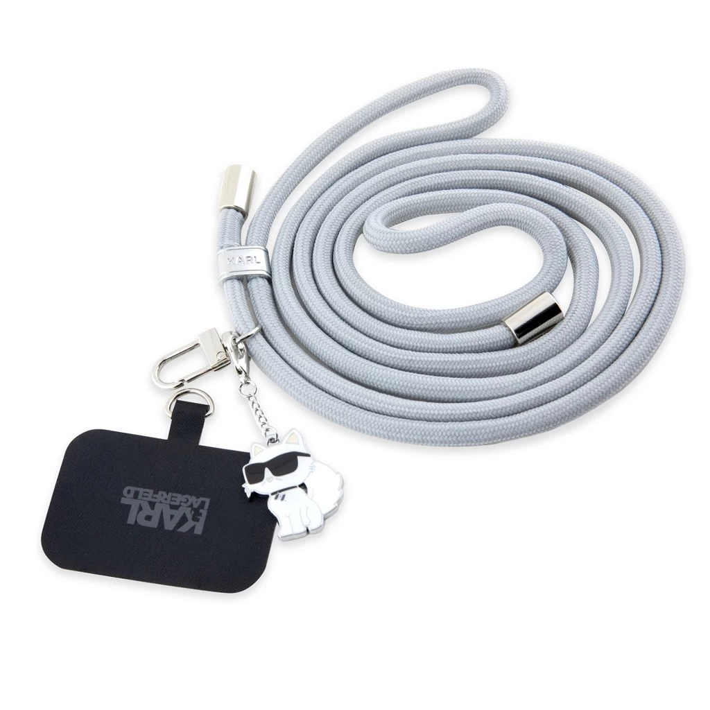Karl Lagerfeld univerzális keresztválltáska pántzsinór és Choupette pin-ek szürke