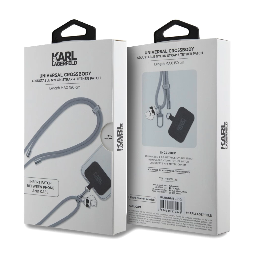 Karl Lagerfeld univerzális keresztválltáska pántzsinór és Choupette pin-ek szürke
