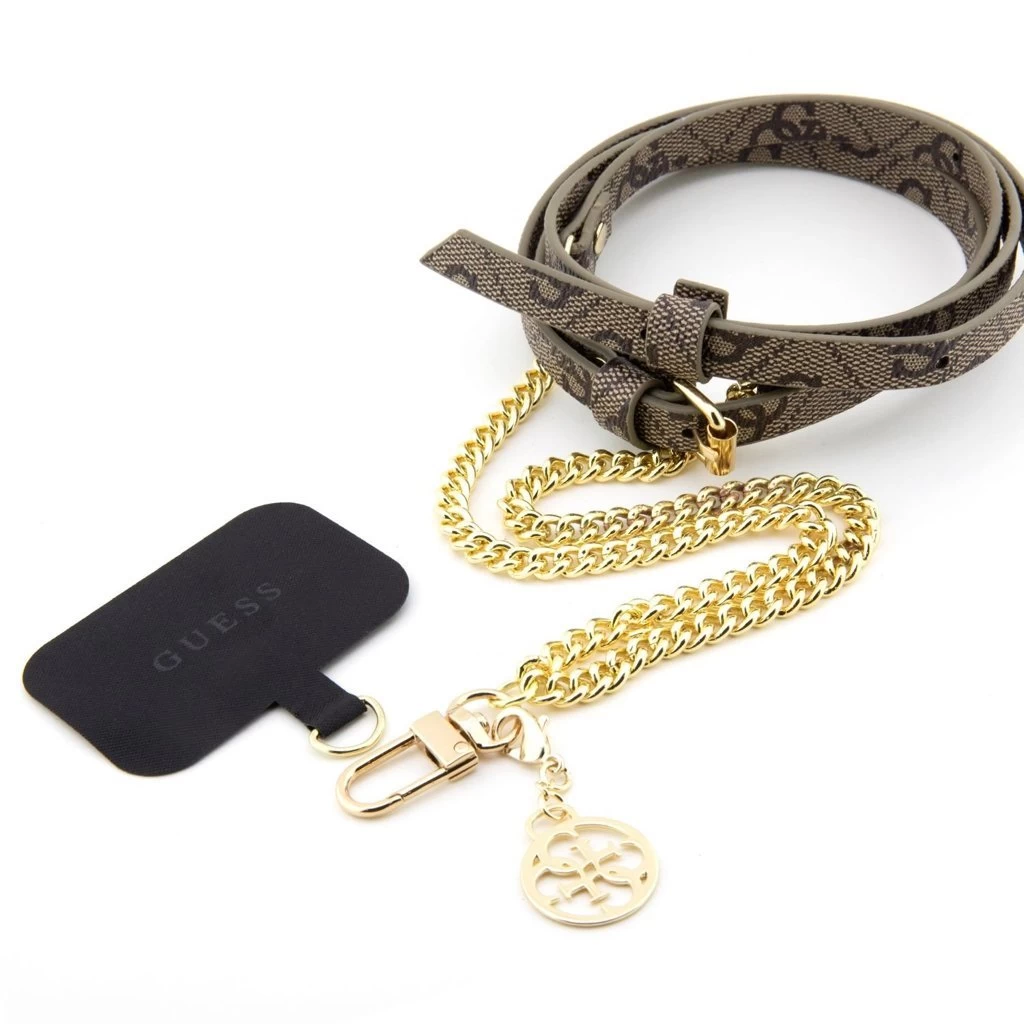 Guess keresztvállas pánt PU 4G lánc with Charm arany/barna