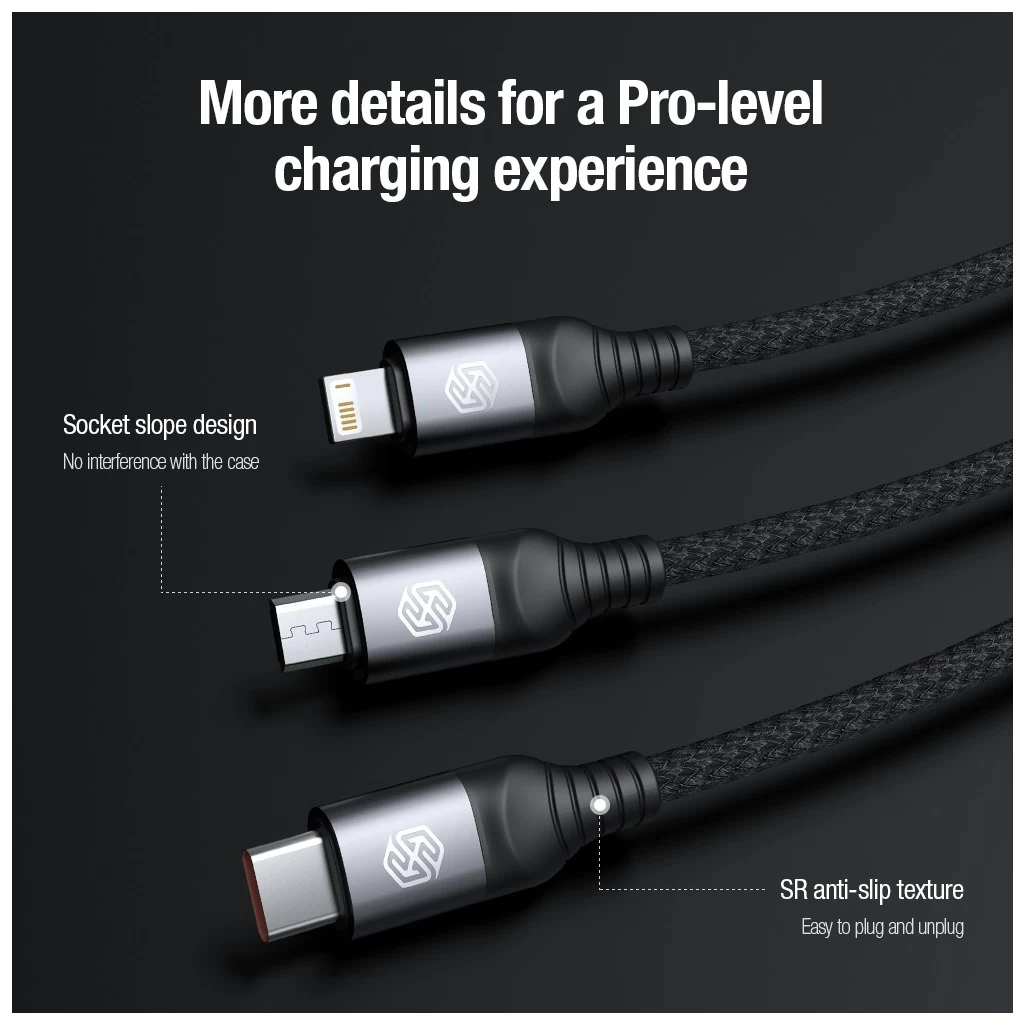 Nillkin Data Cable Swift Pro 3in1 1,5m adatkábel fekete