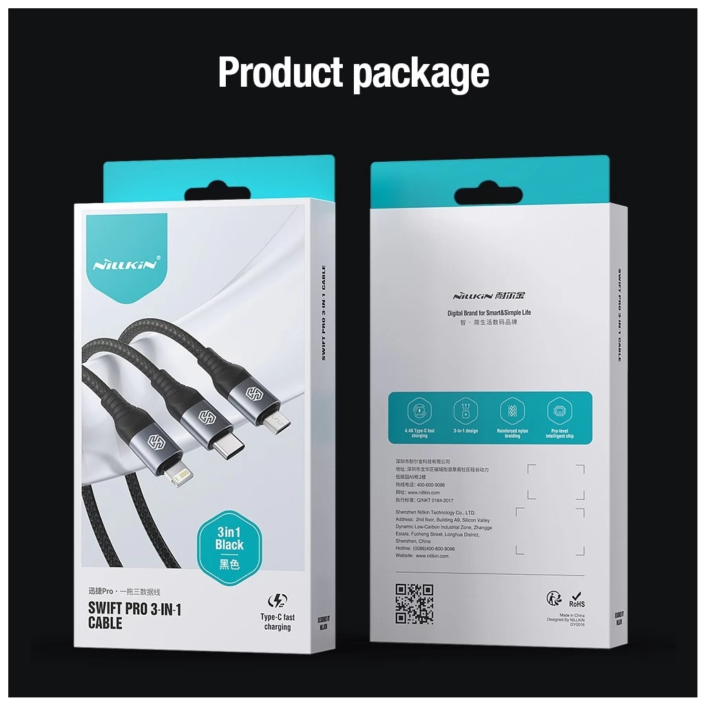 Nillkin Data Cable Swift Pro 3in1 1,5m adatkábel fekete