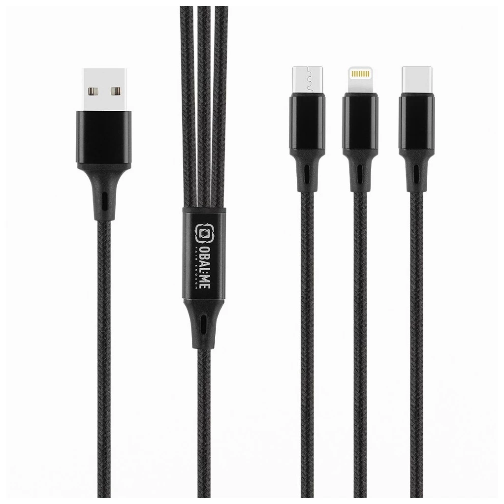 OBAL:ME 3in1 AllConnect Fast Charge USB-A/USB-C, Lightning, Micro-USB kábel 1.2m fekete