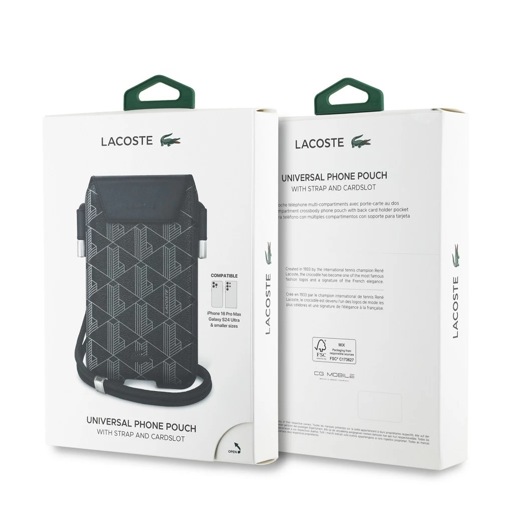 Lacoste PVC Blend Monogram telefon táska XL fekete