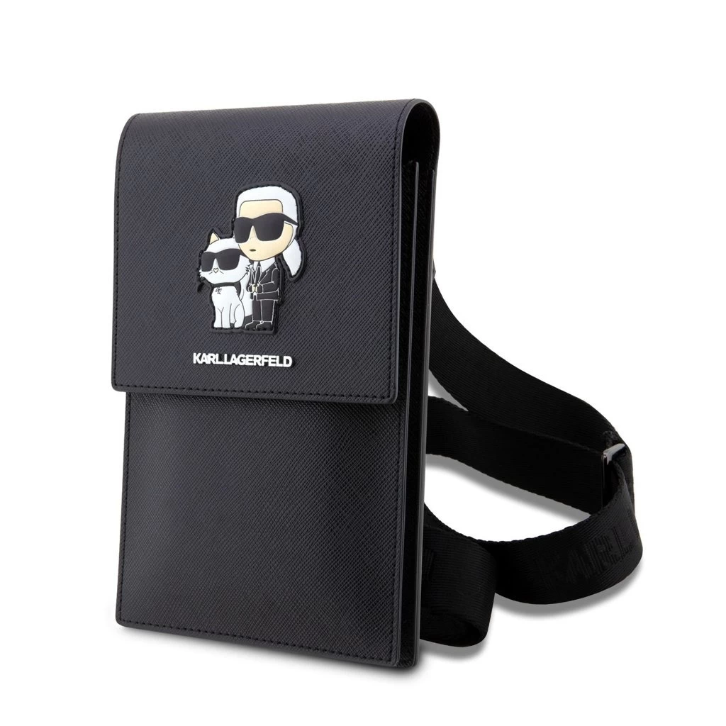 Karl Lagerfeld Saffiano Metal Logo NFT Wallet telefon táska fekete