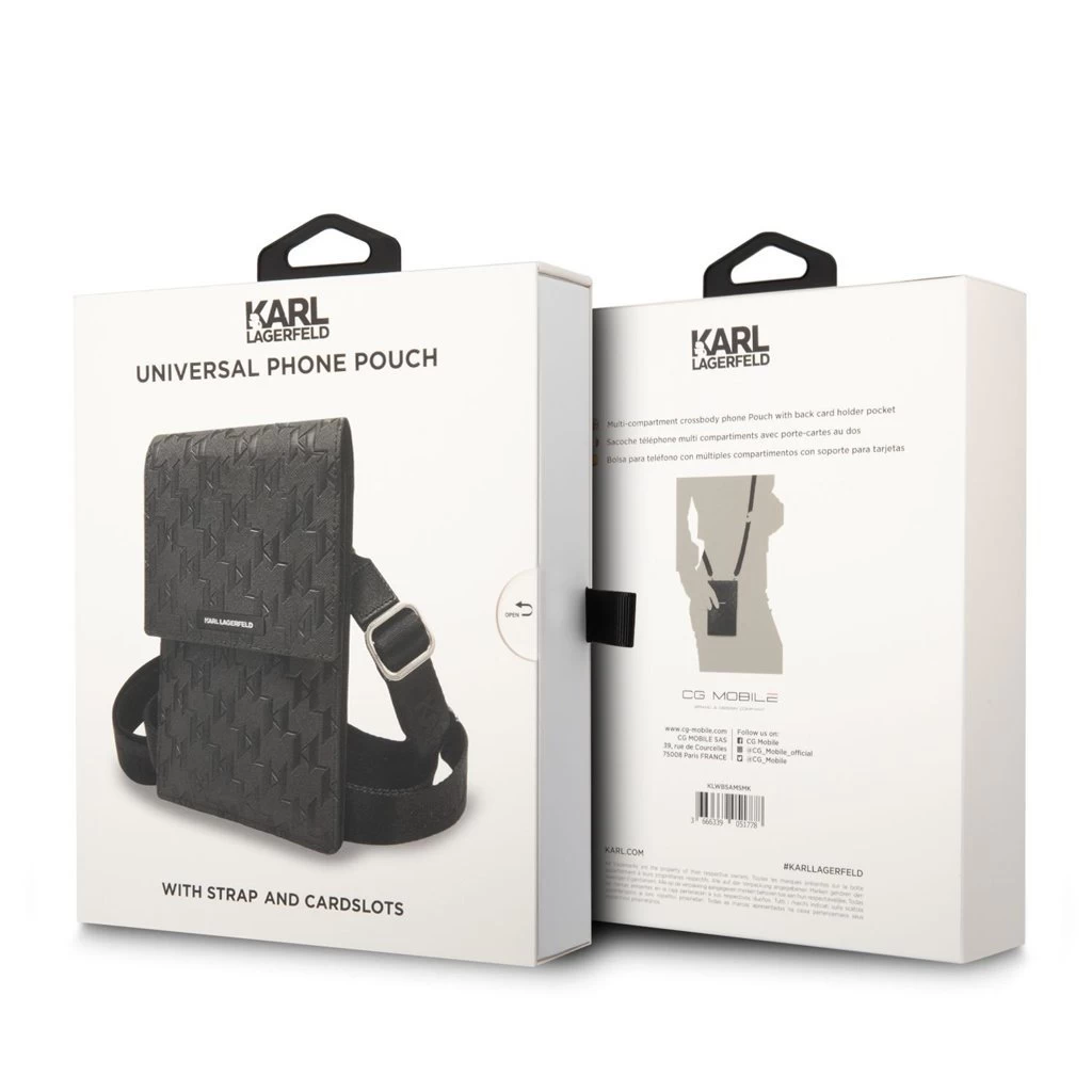 Karl Lagerfeld Saffiano Monogram pénztárcás telefon táska fekete