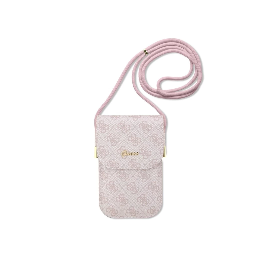 Guess PU 4G Metal Logo Script telefon táska rózsaszín