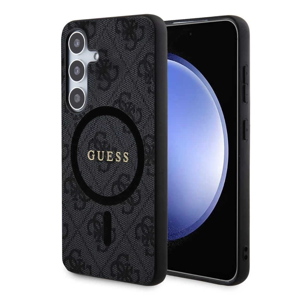 Guess PU Leather 4G Colored Ring MagSafe tok Samsung Galaxy S24 készülékhez fekete