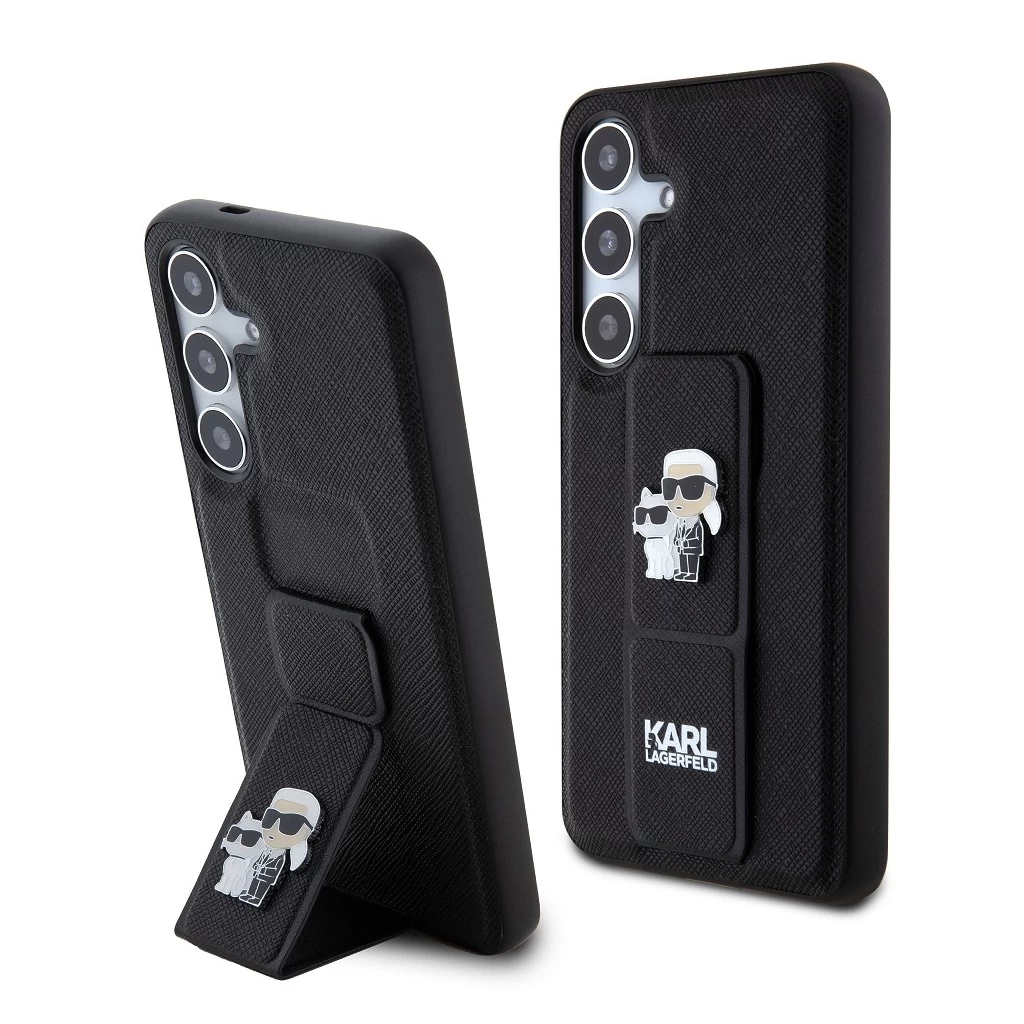 Karl Lagerfeld Saffiano Grip Stand Metal Logo tok Samsung Galaxy S24 készülékhez fekete