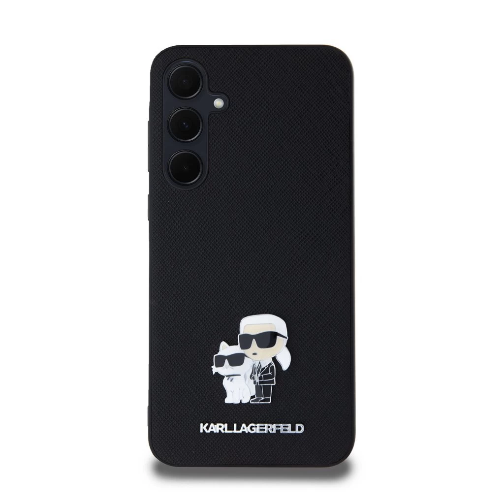 Karl Lagerfeld PU Saffiano Metal Karl and Choupette tok Samsung Galaxy A35 5G készülékhez fekete