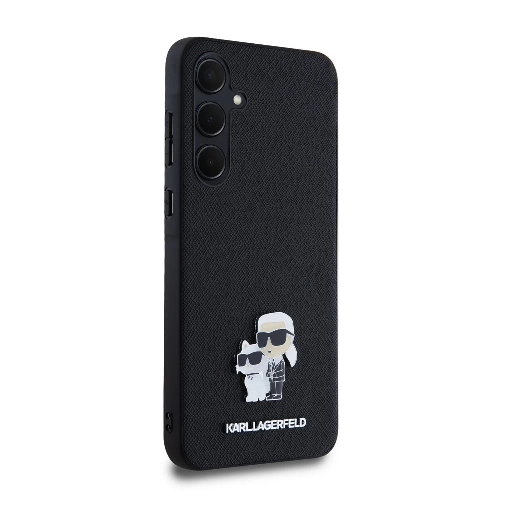 Karl Lagerfeld PU Saffiano Metal Karl and Choupette tok Samsung Galaxy A35 5G készülékhez fekete