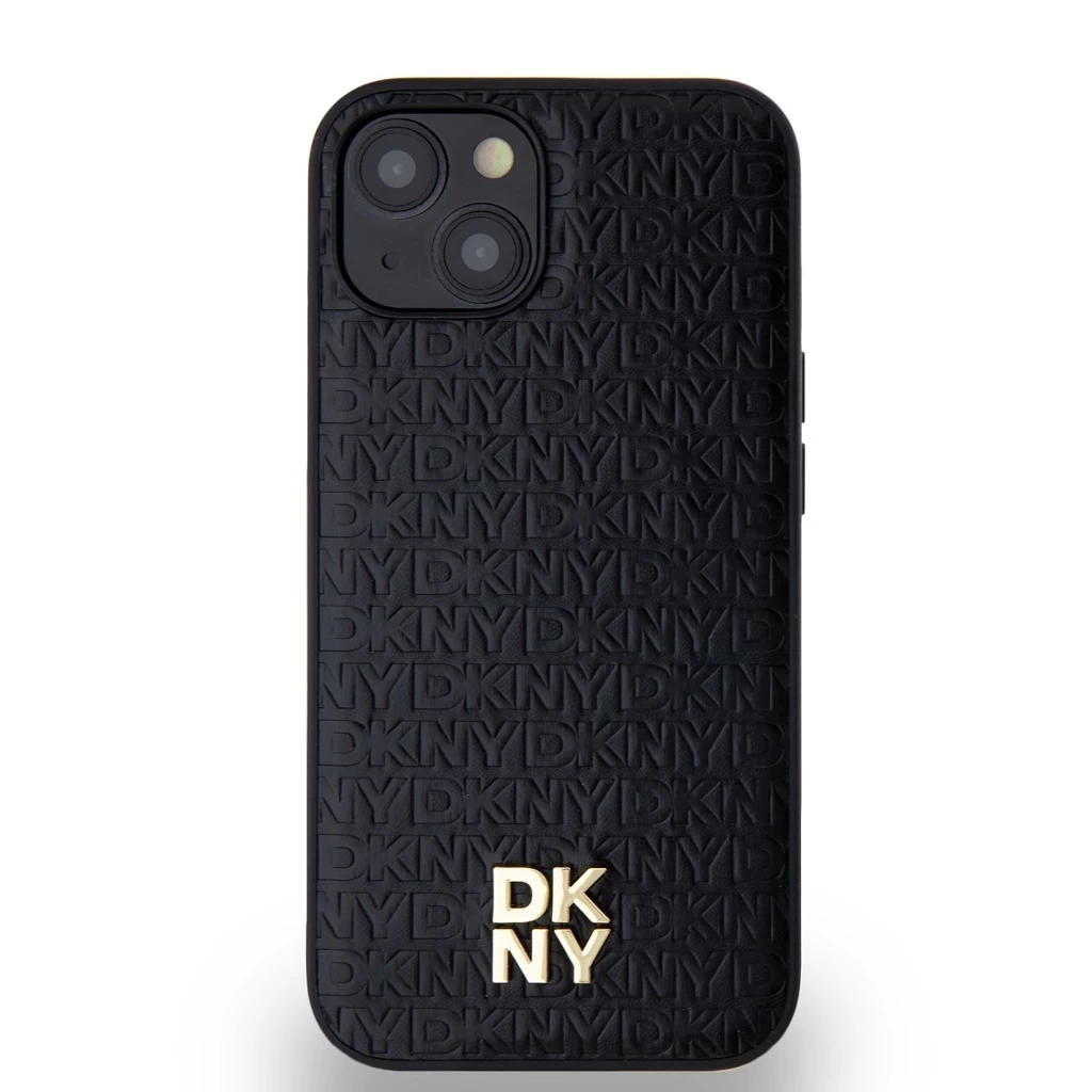 DKNY PU Leather Repeat Pattern Stack Logo MagSafe tok iPhone 14 készülékhez fekete
