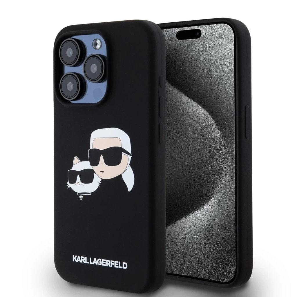 Karl Lagerfeld Liquid Silicone Double Heads MagSafe tok iPhone 15 Pro készülékhez fekete