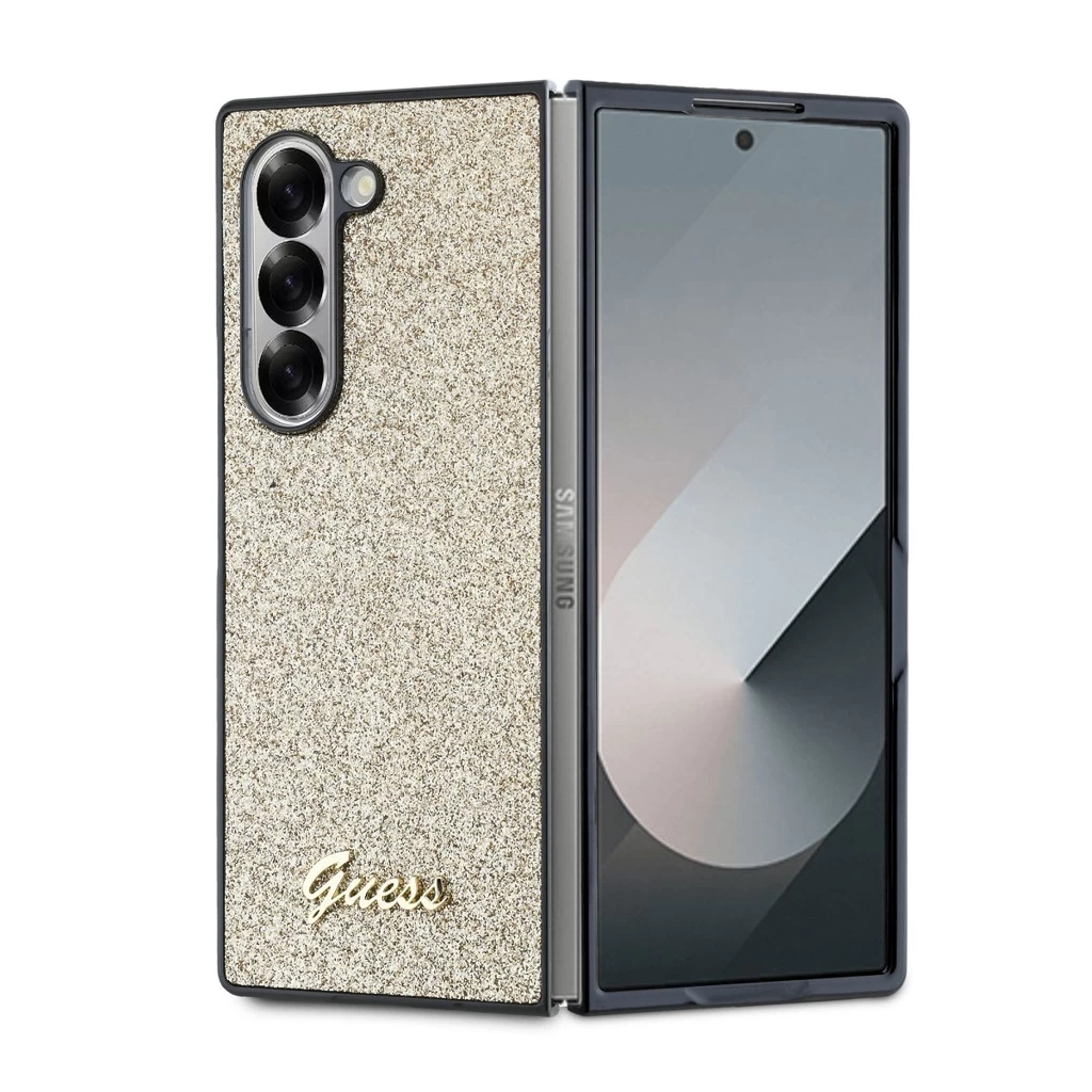 Guess PC/TPU Glitter Flakes Metal Logo tok Samsung Galaxy Z Fold 6 készülékhez arany