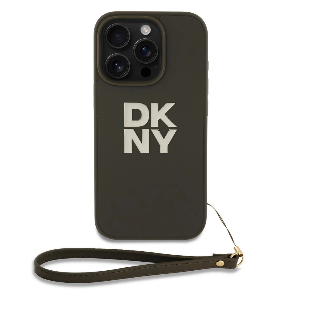 DKNY PU Leather Stack Logo csuklótok iPhone 16 Pro készülékhez zöld